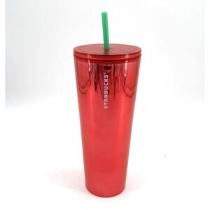 Starbucks 2022 Watermelon Red Tumbler Mirror Venti 24 oz with tag Lid Straw
